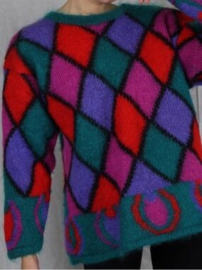 Vintage Limited Wool 80s Argyle Crewneck Sweater Mohair Small